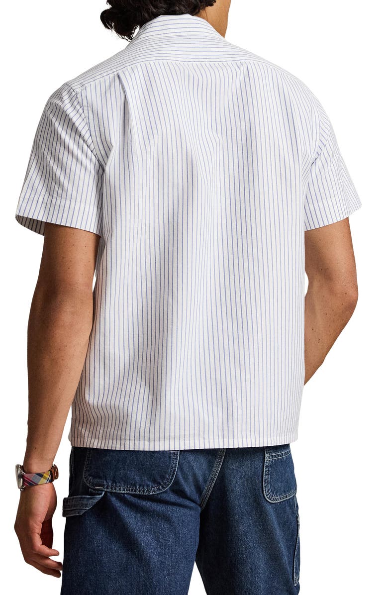 Polo Ralph Lauren Classic Fit Stripe Cotton Oxford Cloth Camp Shirt, Alternate, color, White Royal