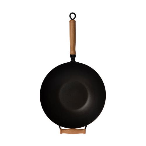Joyce Chen Carbon Steel Ceramic Nonstick Flat Bottom Wok Set With Lid And Maple Handles, 10 Pieces In Black