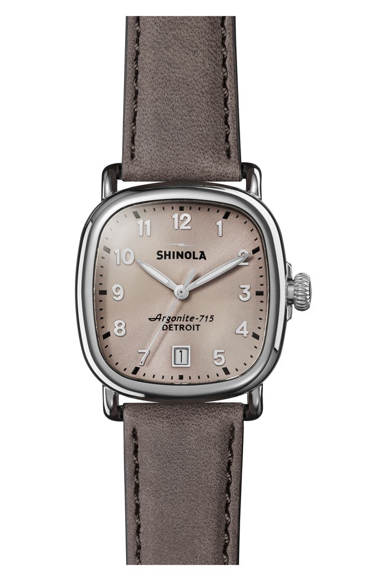 The Guardian Leather Strap Watch, 36mm, Main, color, GREY/ NUDE PINK/ SILVER