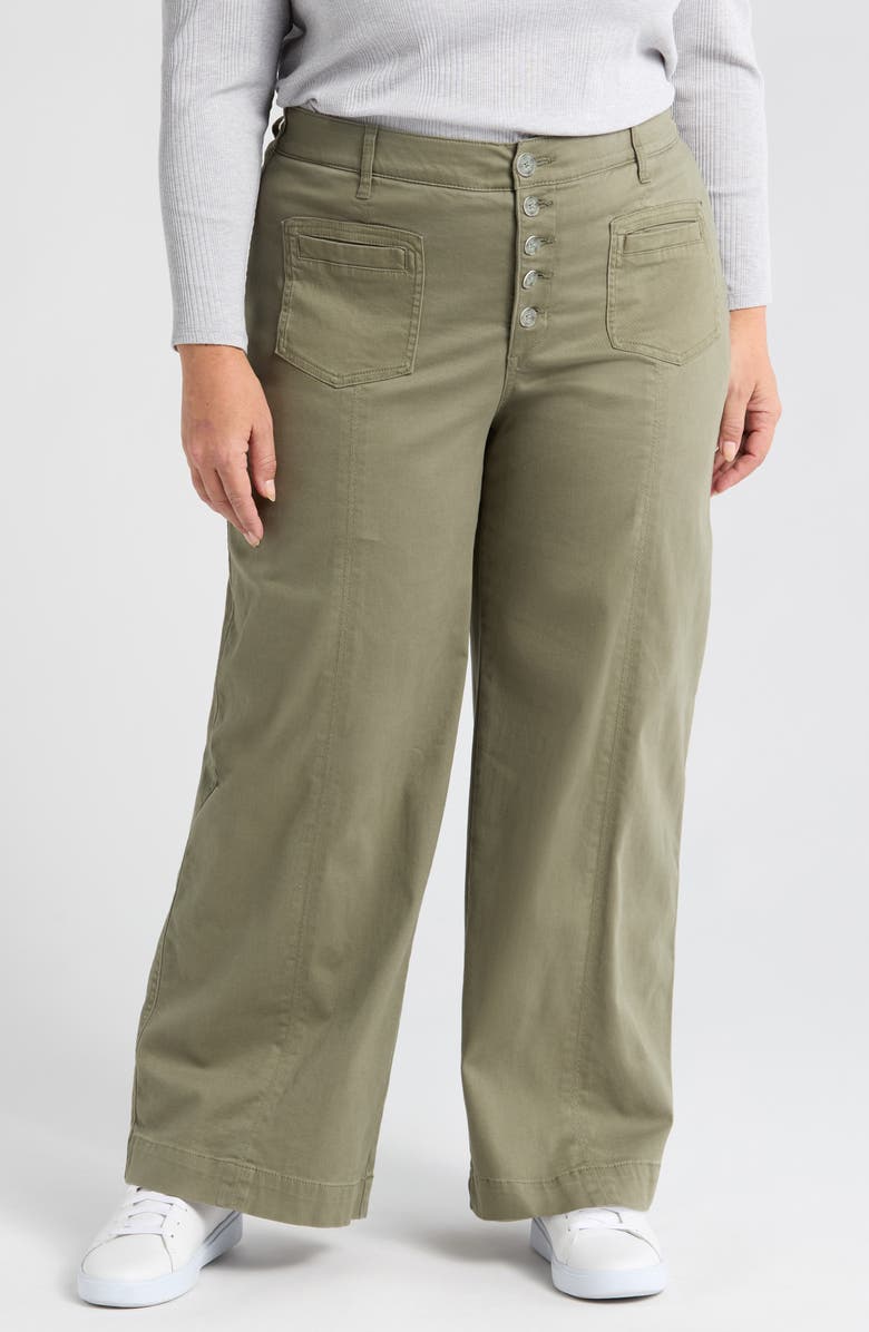 Wit & Wisdom 'Ab'Solution Skyrise Exposed Button Wide Leg Twill Pants, Main, color, Lily Pad