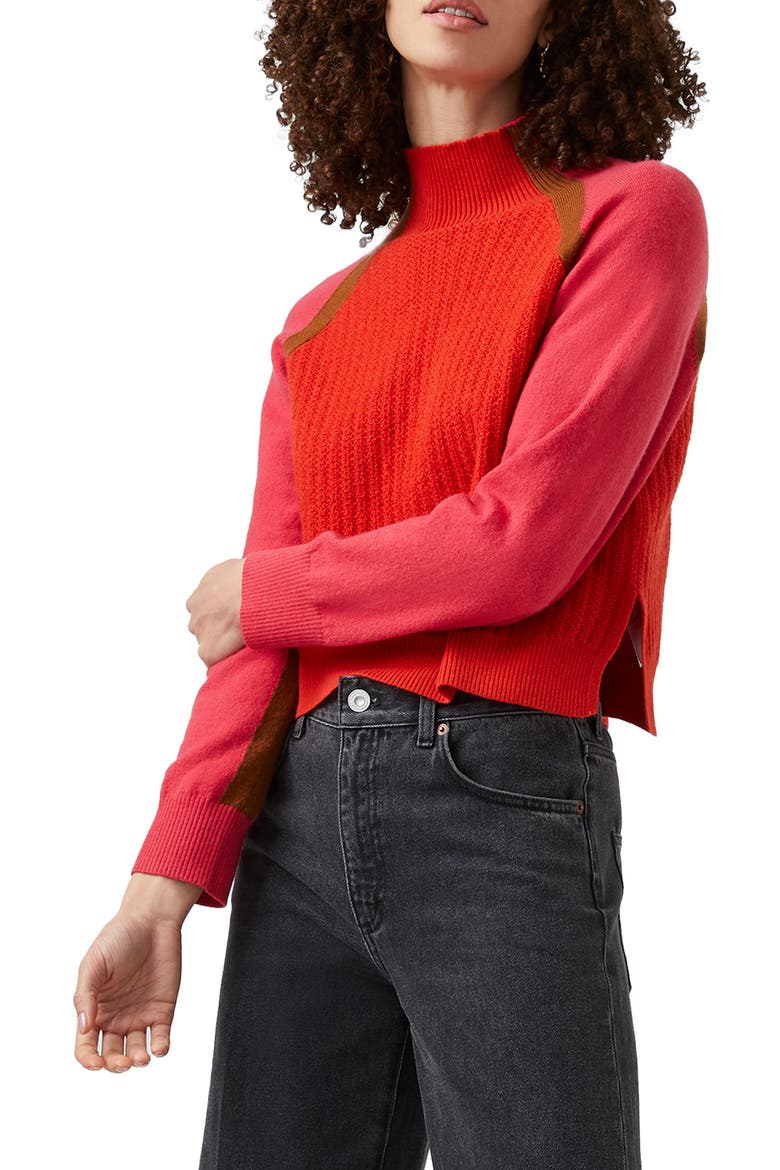Colorblock Turtleneck, Main, color, GINGER/ RASPBERRY
