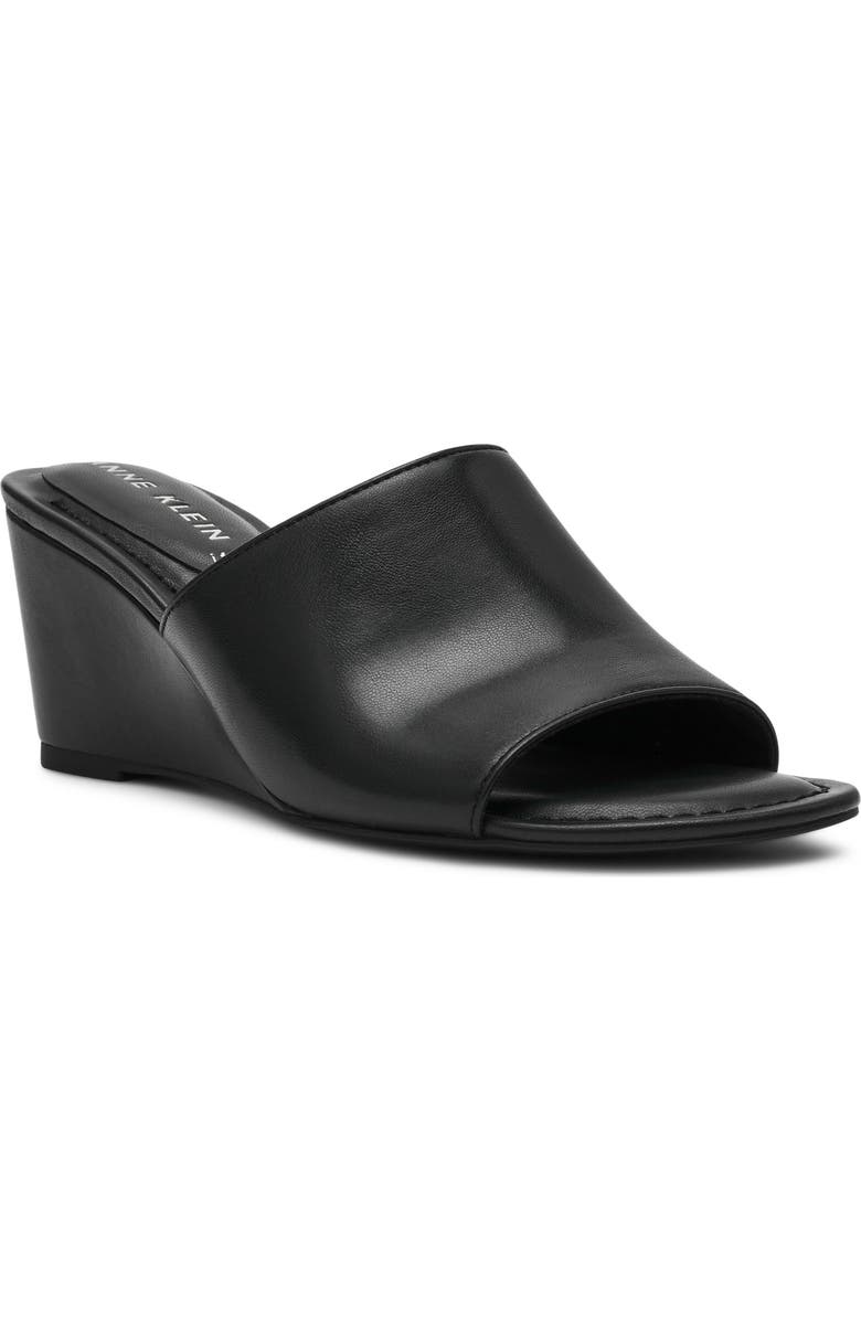 Anne Klein Charisma Wedge Slide Sandal, Main, color, Black Smooth