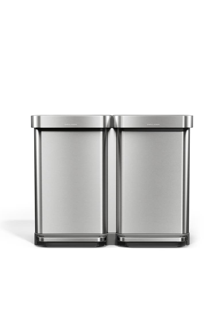 90L Step Recycler Brushed Stainless Steel With Grey Plastic Lid, Main, color, Brushed