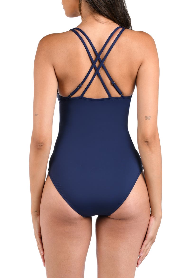 Lace-Up Underwire One-Piece Swimsuit, Alternate, color, INDIGO