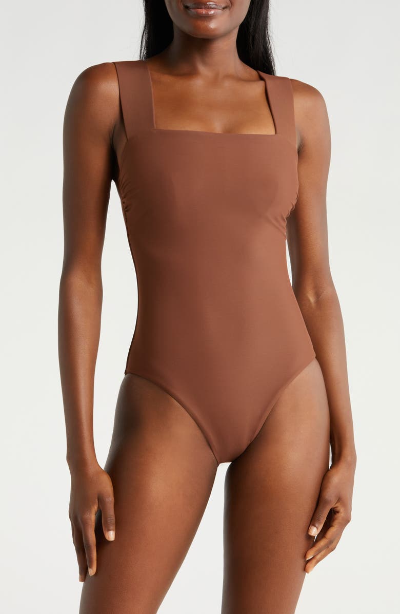 BONDI BORN Gwen Square Neck One-Piece Swimsuit, Main, color,