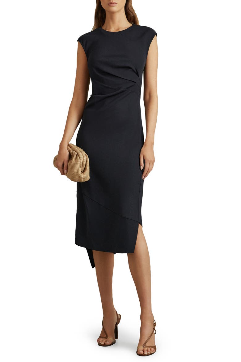 Francesca Pleated Midi Dress, Main, color, NAVY