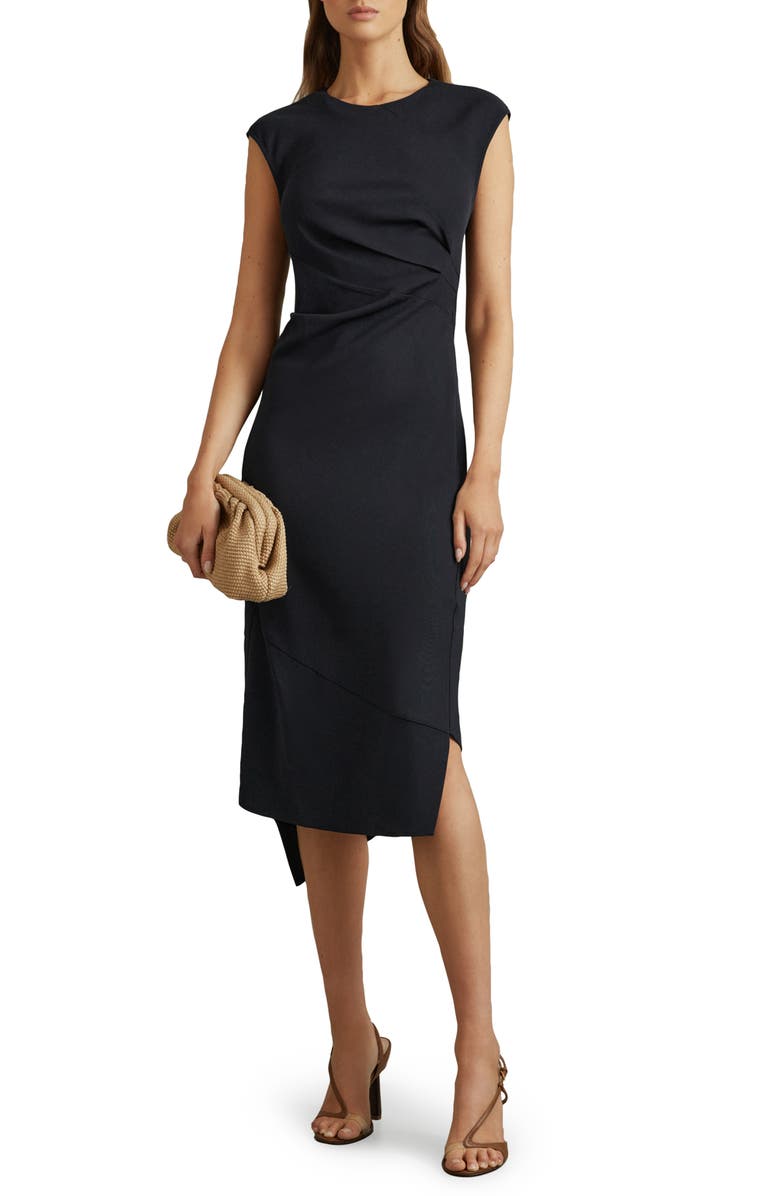 Reiss Francesca Pleated Midi Dress, Main, color, Navy