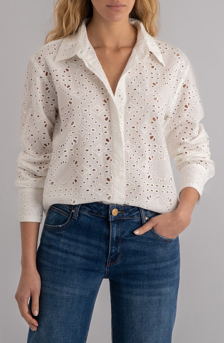 KUT from the Kloth Marissa Eyelet Button-Up Shirt, Main, color, White
