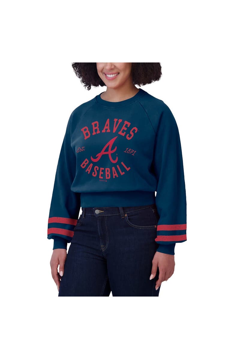 WEAR by Erin Andrews Women's WEAR by Erin Andrews  Navy Atlanta Braves Vintage Washed Cropped Pullover Sweatshirt, Alternate, color, 