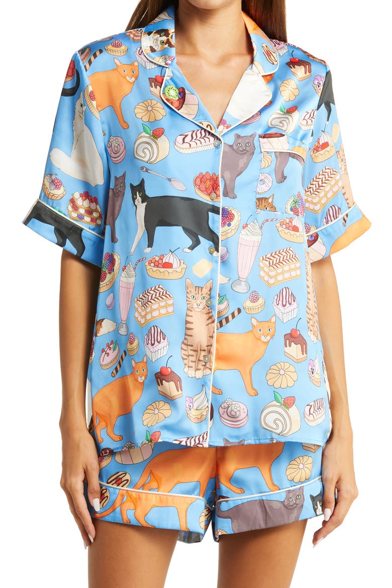 Cat Cafe Short Pajamas, Main, color, BLUE/ PINK