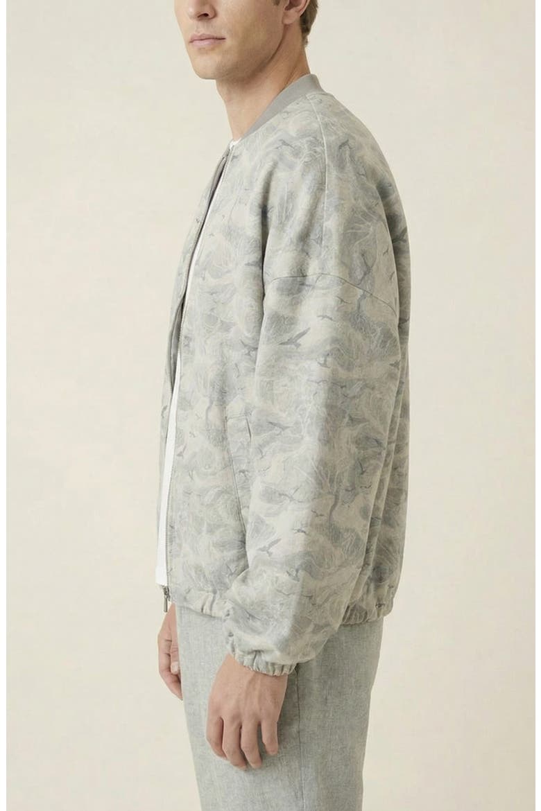 Printed Zip Front Elastic Hem Bomber Jacket, Alternate, color, Beige