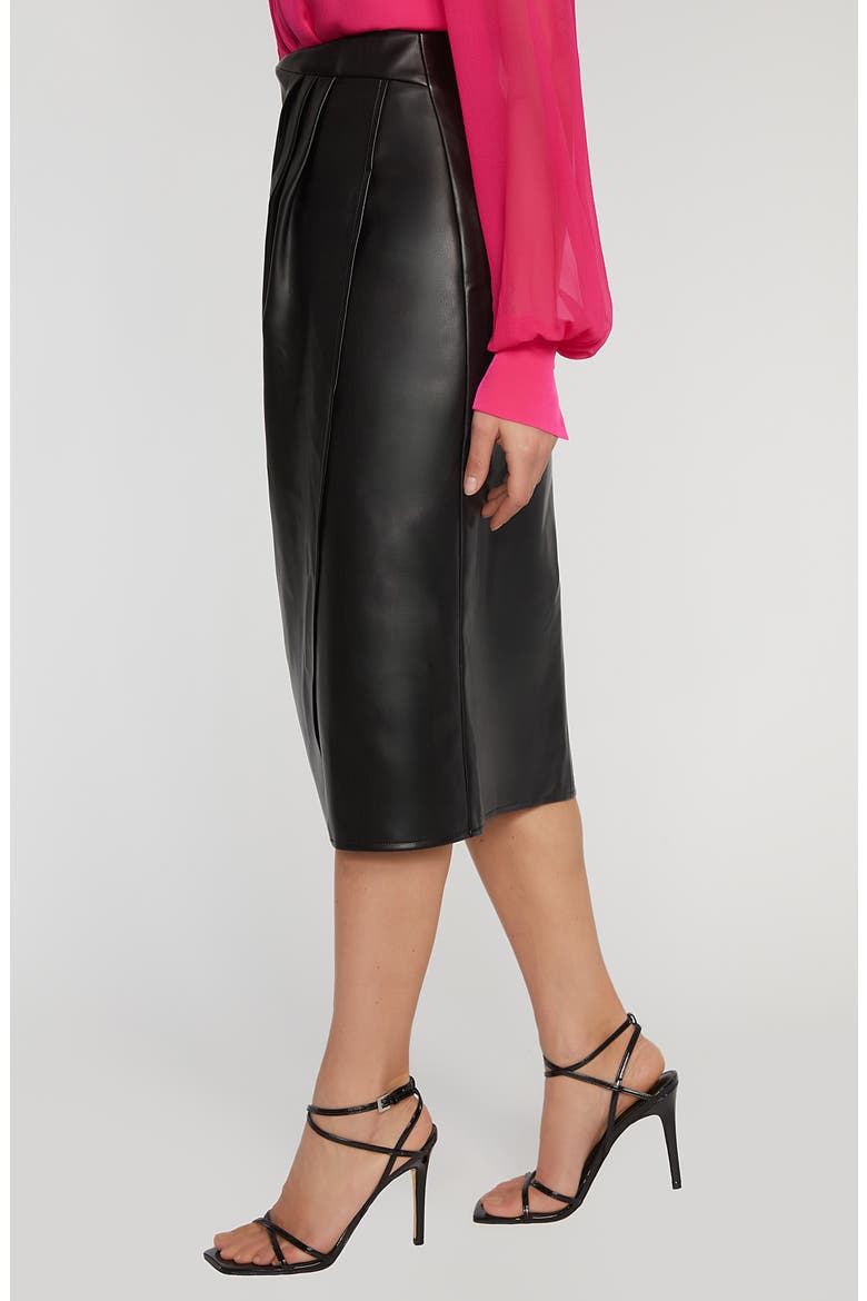 Wrap Twist Front Faux Leather Midi Skirt, Alternate, color, NOIR