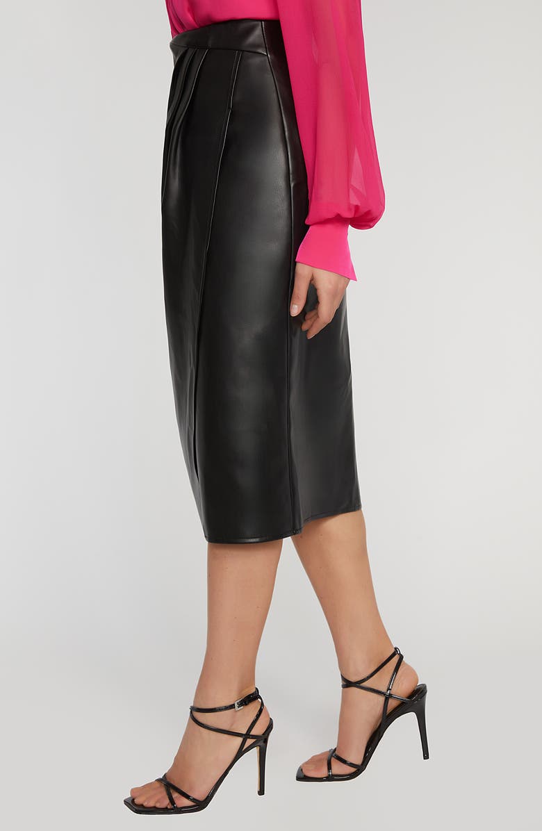 Elie Tahari Wrap Twist Front Faux Leather Midi Skirt, Alternate, color,