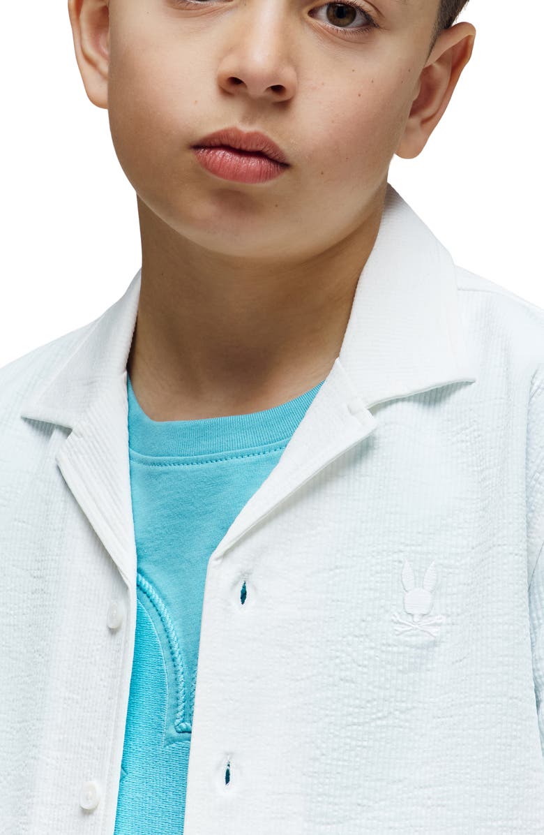 Psycho Bunny Kids' Jayme Seersucker Camp Shirt, Alternate, color, White