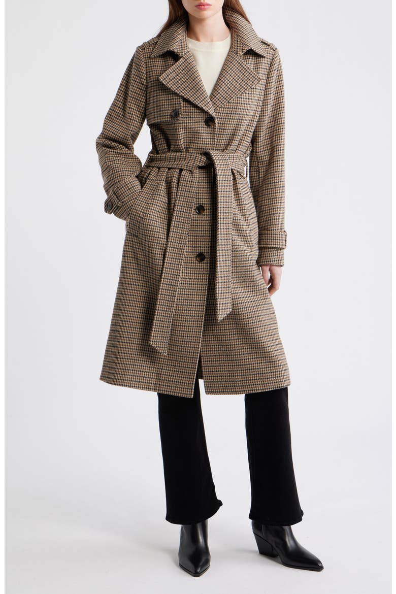Belted Trench Coat, Main, color, BROWN/ BLACK HOUNDS