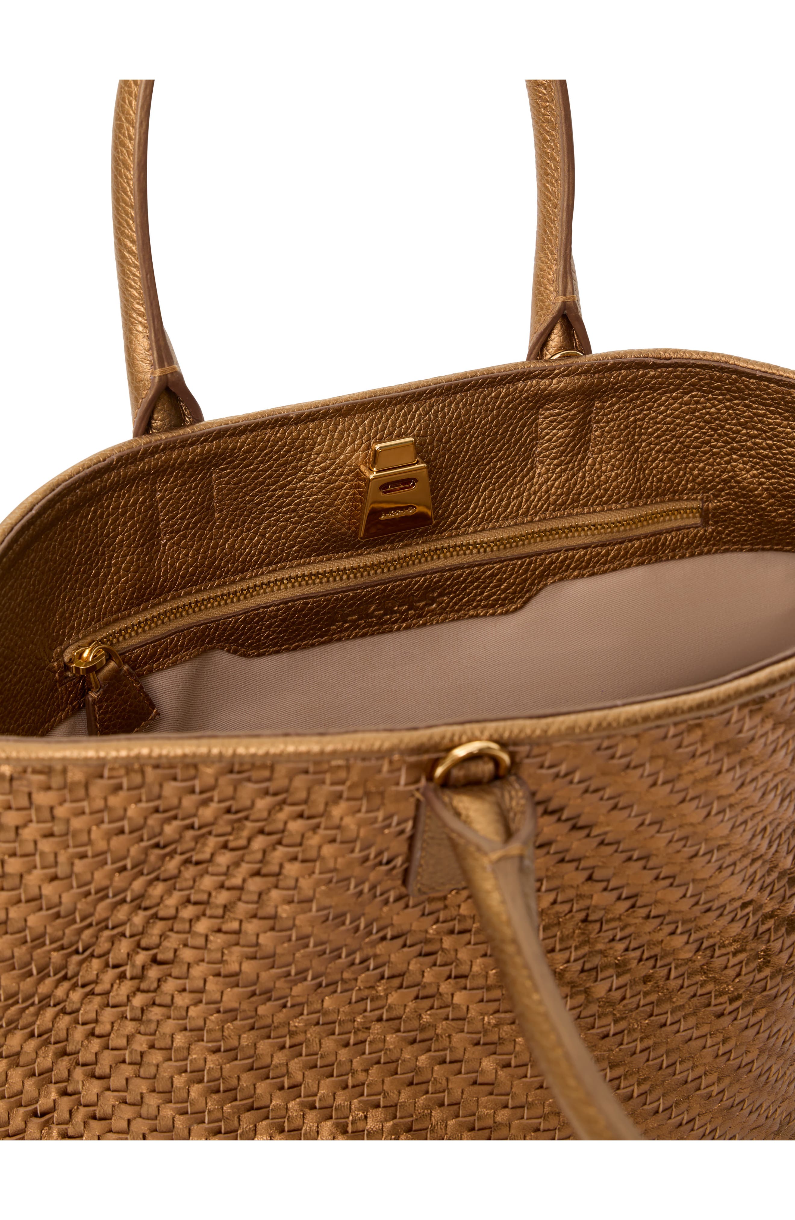 Small Ai Woven Leather Shoulder Bag, Alternate, color, BRONCEGOLD