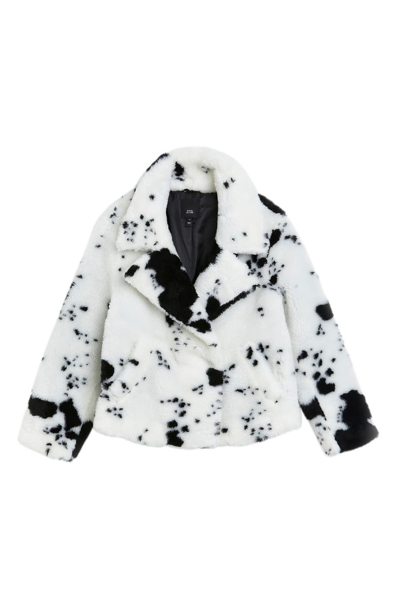 River Island Cow Print Faux Fur Aviator Jacket, Alternate, color,
