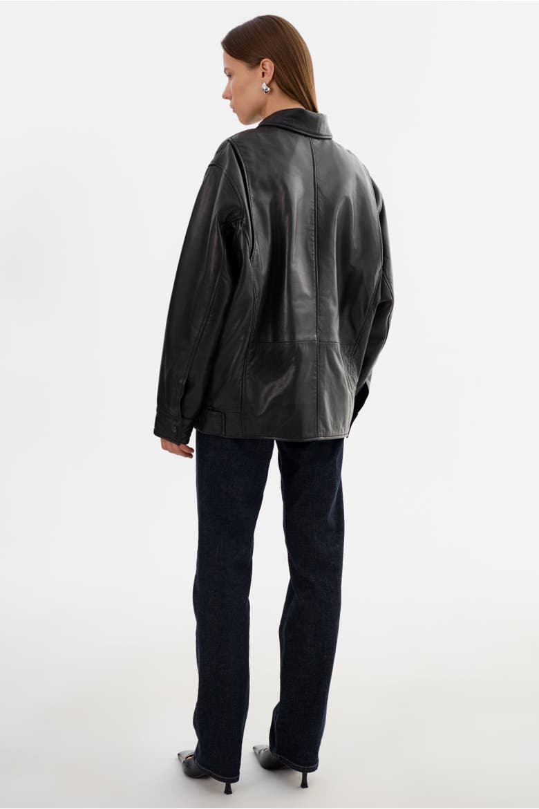 THEIA | Leather Bomber Jacket, Alternate, color, Black