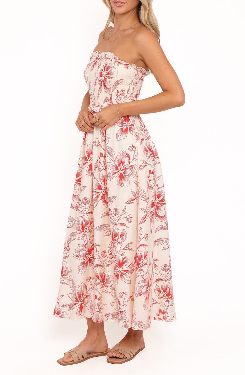 Petal & Pup Aviana Floral Print Strapless Midi Dress, Alternate, color, Red Floral