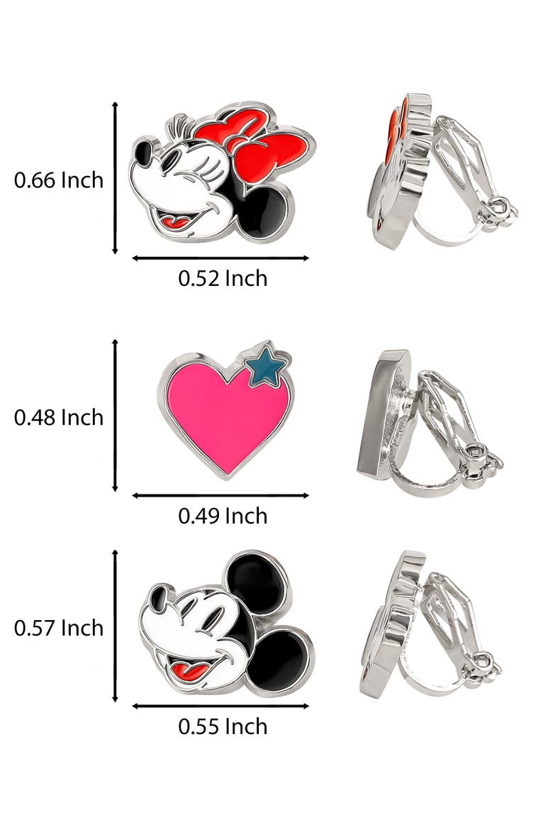Minnie and Mickey Mouse Clip On Earrings, 3-Pack, Alternate, color, Multicolor