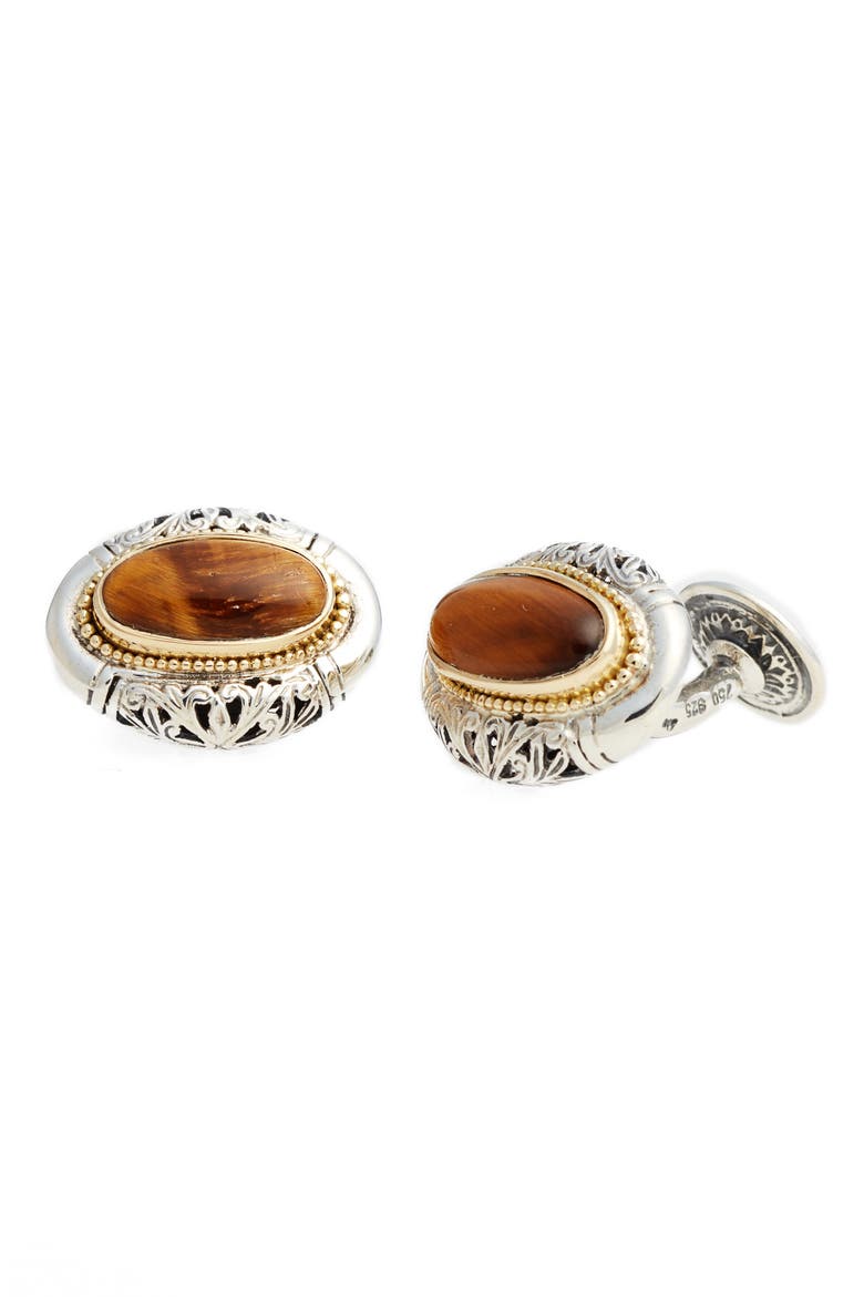 Color Classics Oval Cuff Links, Main, color, SILVER/ GOLD/ TIGERS EYE