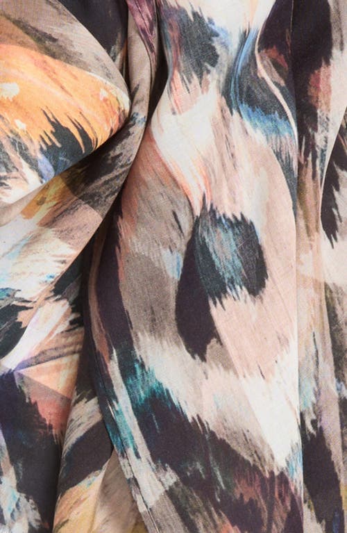 Allsaints Abstract Print Fringe Scarf In Brown Multi