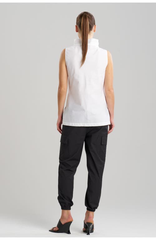Natori Sleeveless Funnel-neck Cotton Poplin Shirt In White