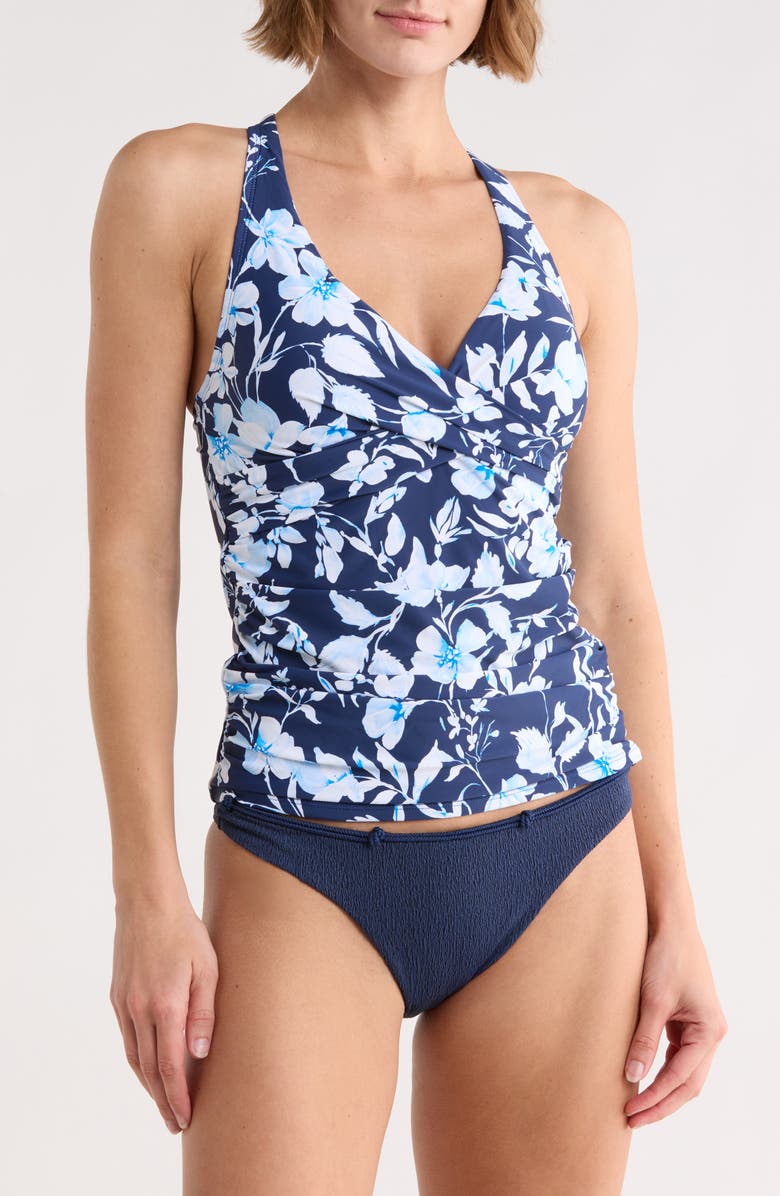 JANTZEN Louise Wrap Tankini Bikini Top, Main, color, Pantheon Blue