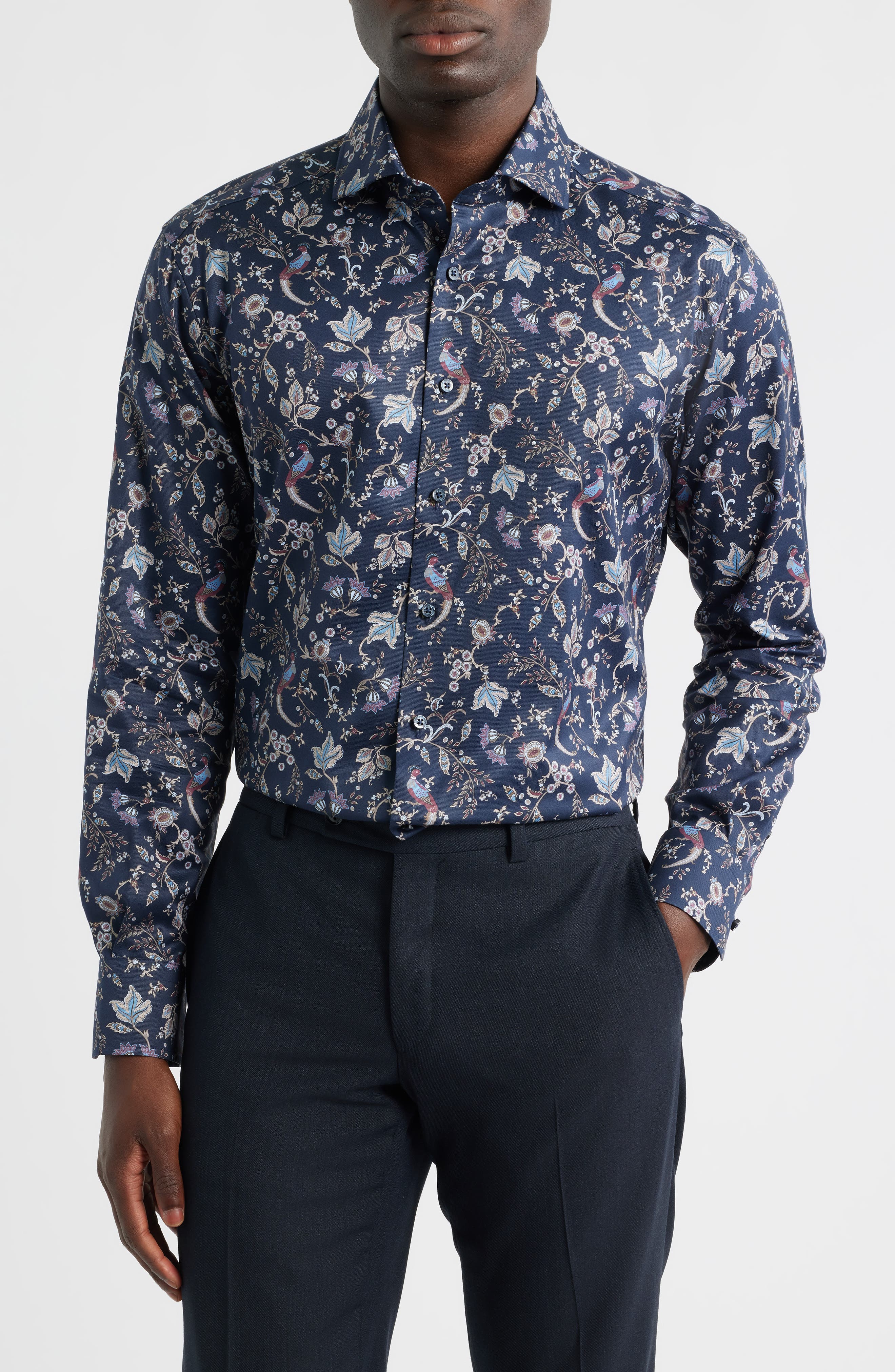 Modern Fit Floral Non-Iron Cotton Twill Dress Shirt