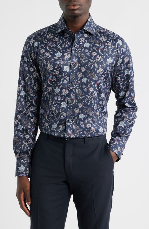 Modern Fit Floral Non-Iron Cotton Twill Dress Shirt (Regular & Big)