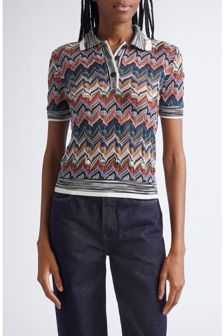 Knit Metallic Lace Polo, Main, color, BLUE MULTI