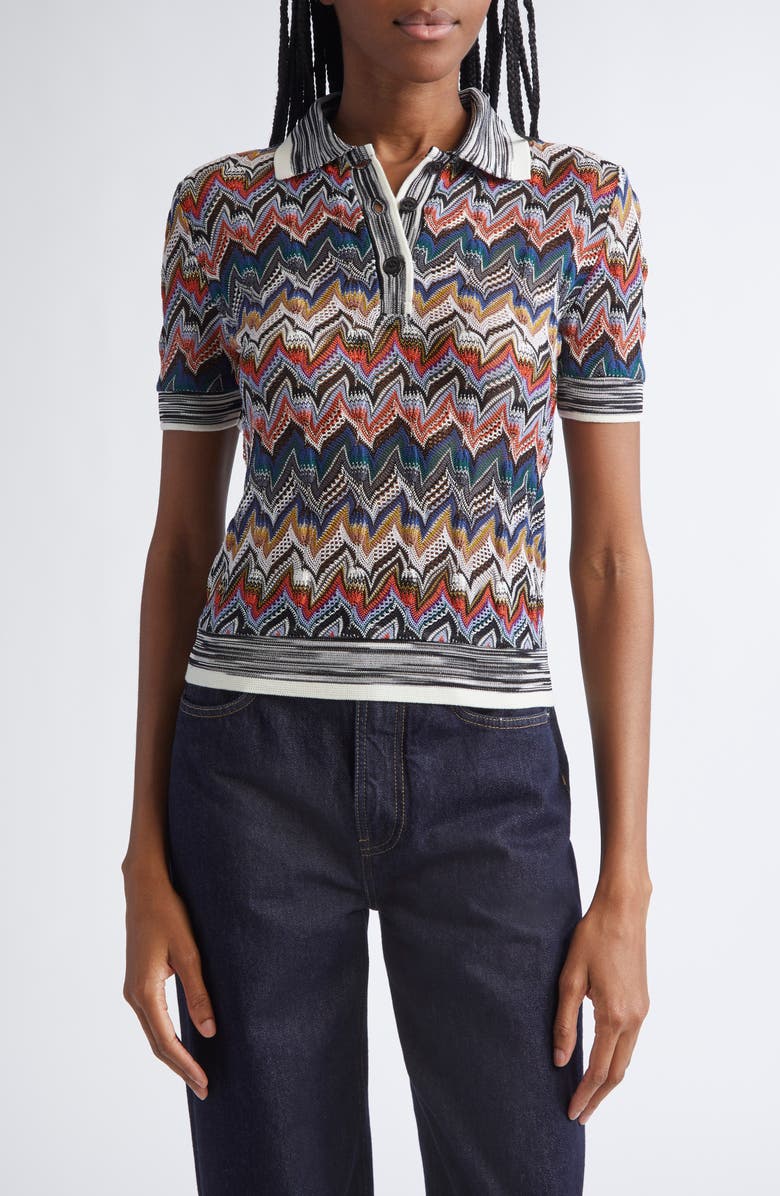 Missoni Knit Metallic Lace Polo, Main, color, Blue Multi