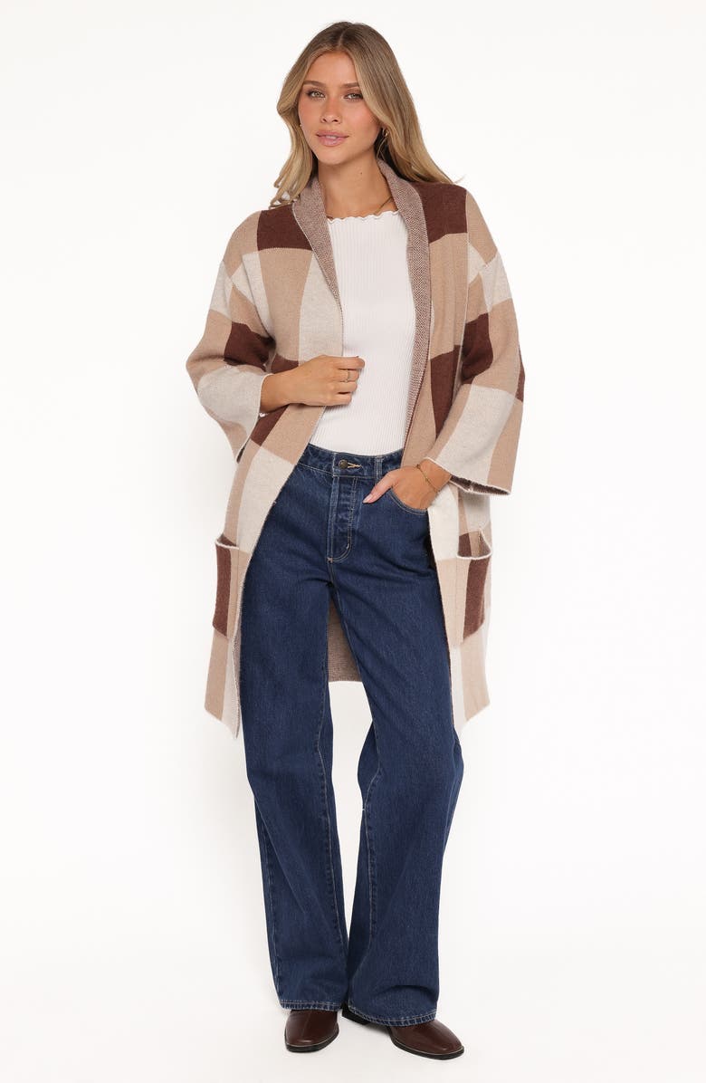 Petal & Pup Ecoya Check Longline Cardigan, Alternate, color, Brown Plaid