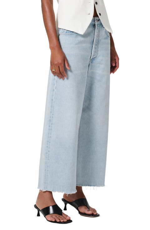 Ayla Raw Hem Crop Wide Leg Jeans (Sailor)