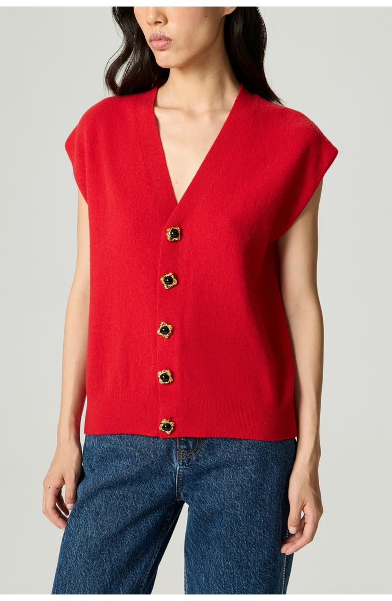 Nocturne Embellished V-Neck Knit Sweater Vest, Alternate, color, Red