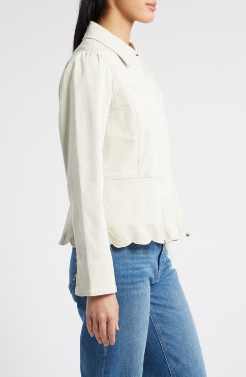 Wit & Wisdom Puff Shoulder Peplum Denim Jacket In Birch