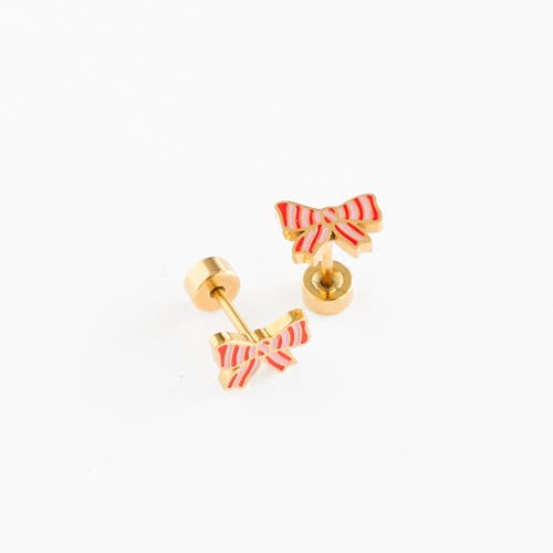 Pip Pop Striped Bow Stud Earrings In Gold