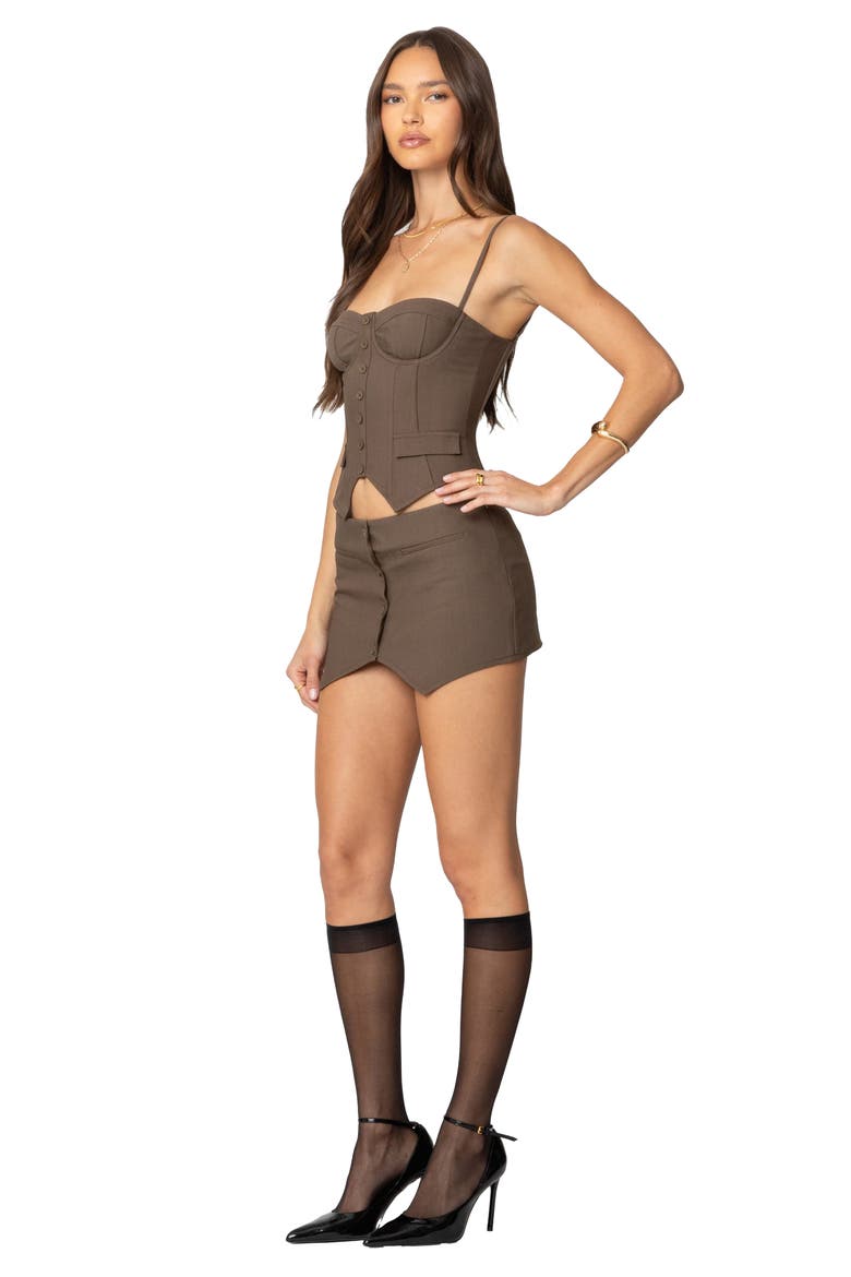 Ellis Waistcoat Corset Top, Alternate, color, BROWN