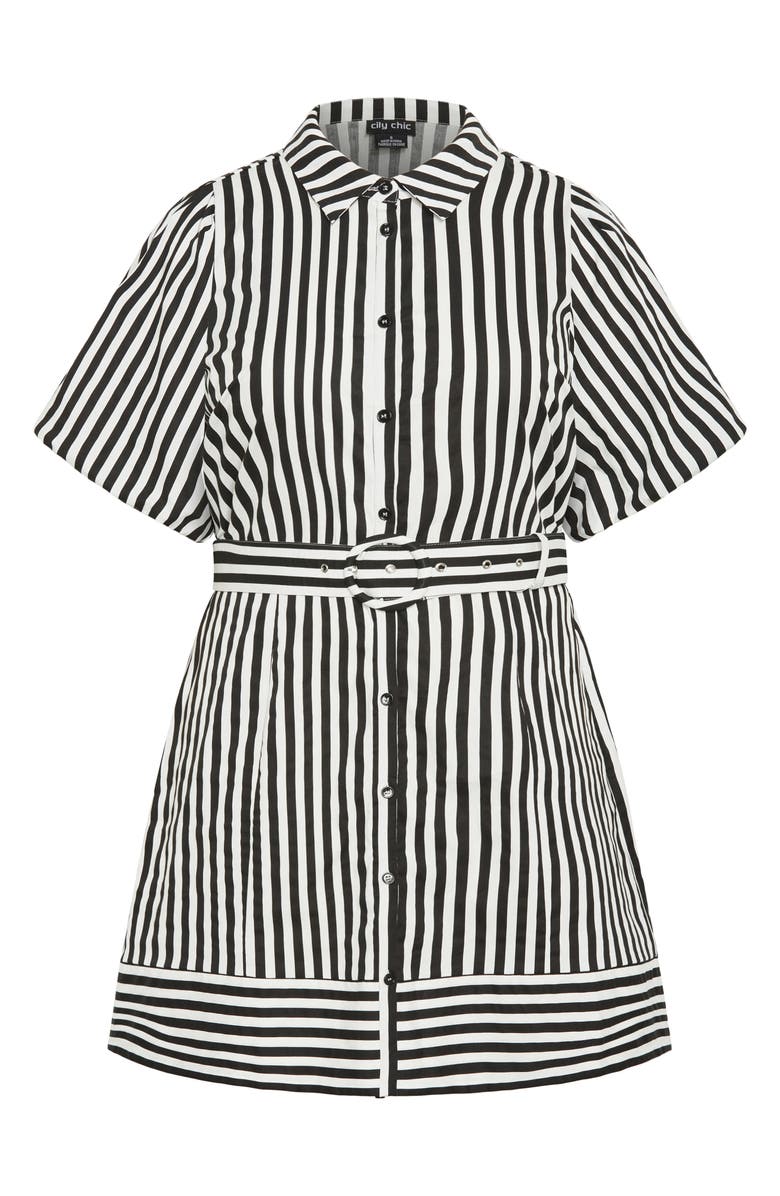 City Chic May Stripe Stretch Poplin Shirtdress, Alternate, color, Black Stripe