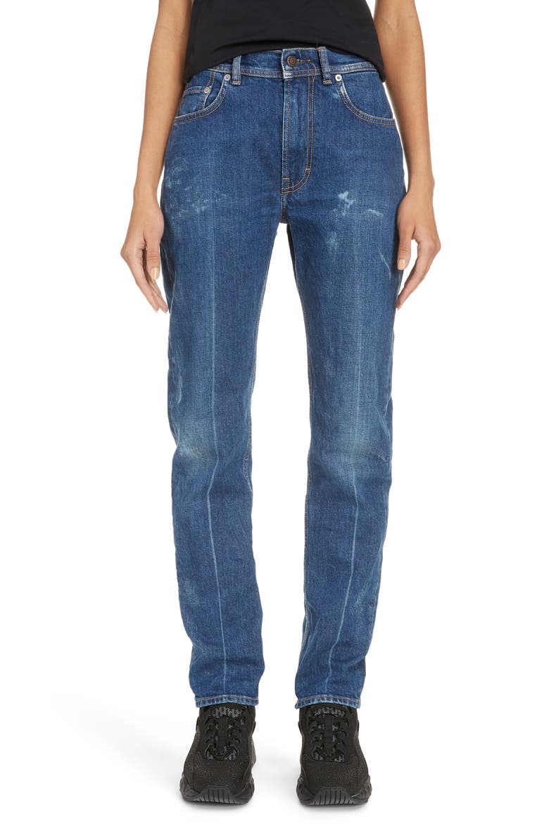 Melk Creased High Waist Slim Crop Jeans, Main, color, DARK BLUE
