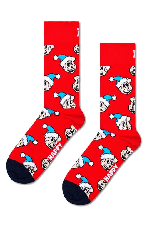 Happy Socks Holiday Doggo Cotton Blend Crew Socks in Red 