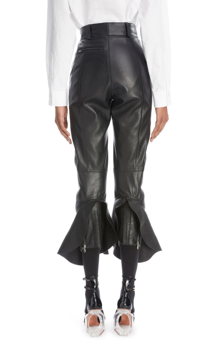Alaïa High Waist Ruffle Leather Moto Pants, Alternate, color, 