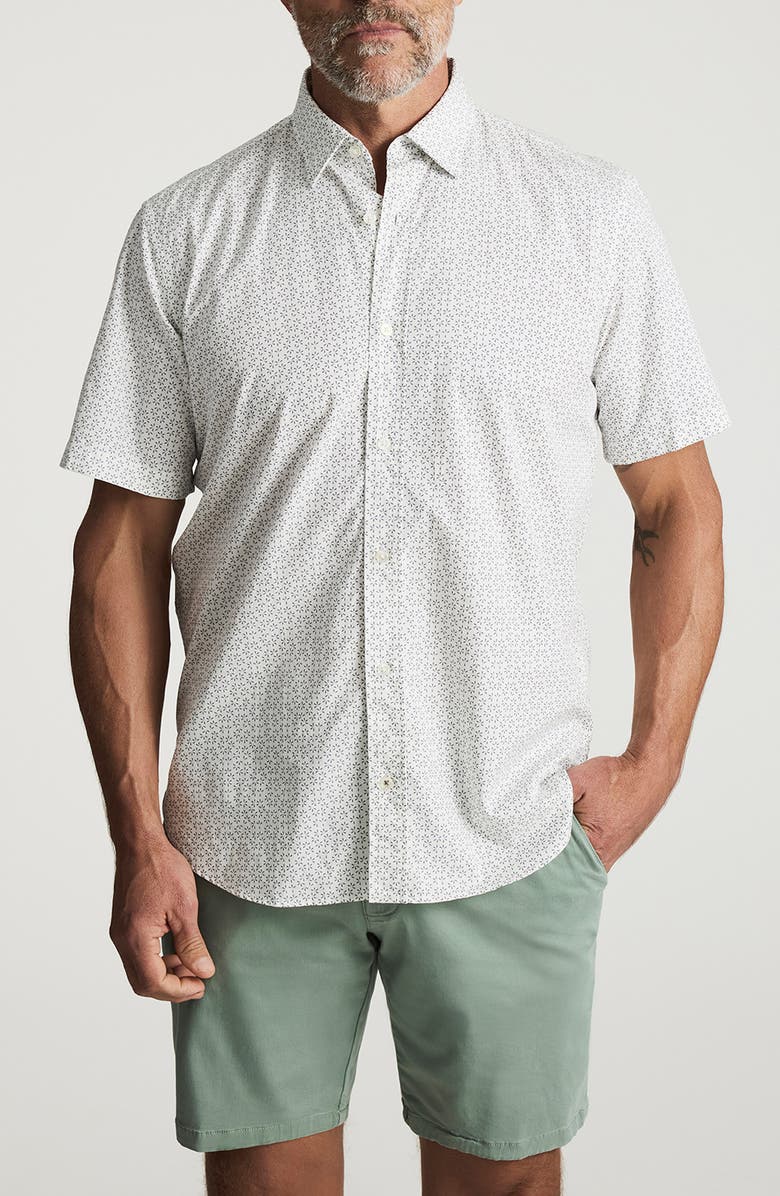 34 Heritage Geo Floral Short Sleeve Stretch Luxe Twill Button-Up Shirt, Main, color, Vintage Indigo