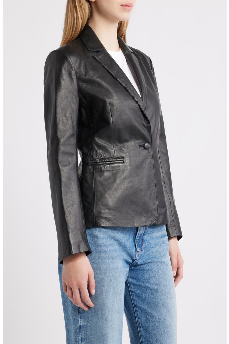 Fitted Leather Blazer, Alternate, color, BLACK