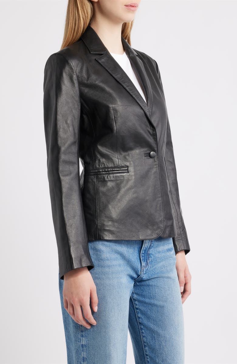 Schott NYC Fitted Leather Blazer, Alternate, color, Black
