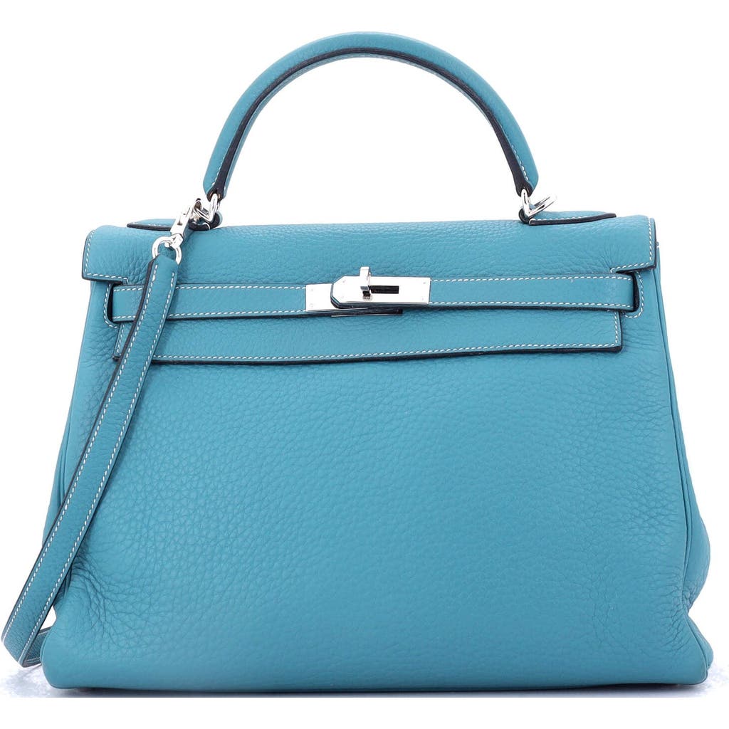 Pre-owned Hermes Hermes Kelly Handbag Blue Clemence With Palladium Hardware 32 In Blue