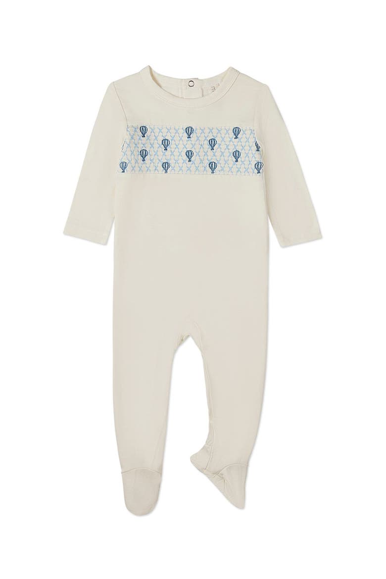 Hot Air Balloon Smocked Rayon Footie, Main, color, Winter White