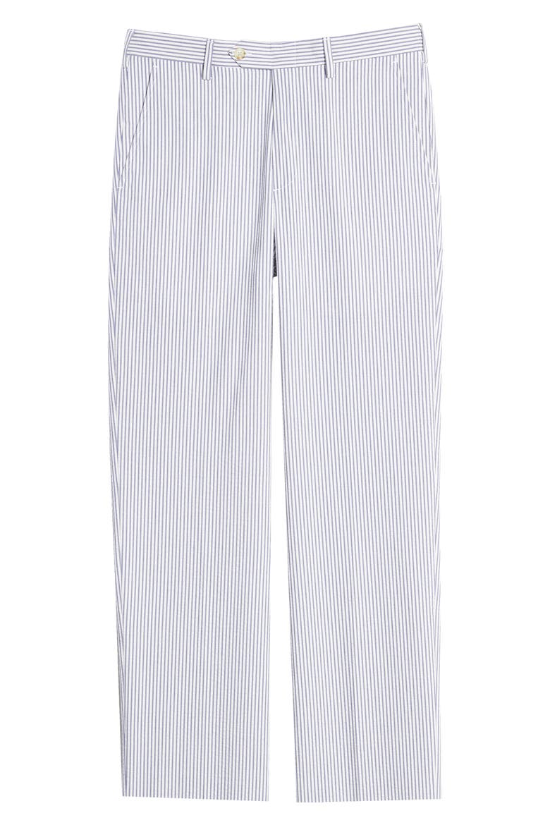 Flat Front Stripe Cotton Seersucker Pants, Alternate, color, BLUE