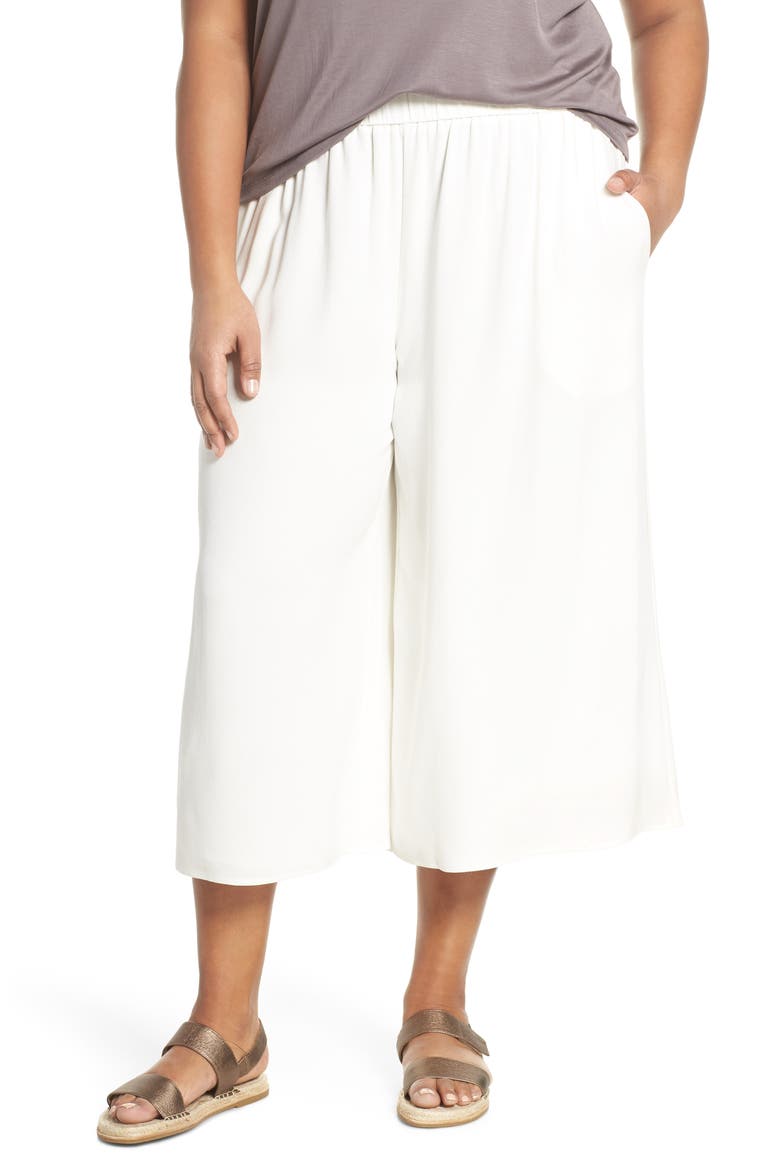 Wide Leg Crop Silk Pants, Main, color, IVORY