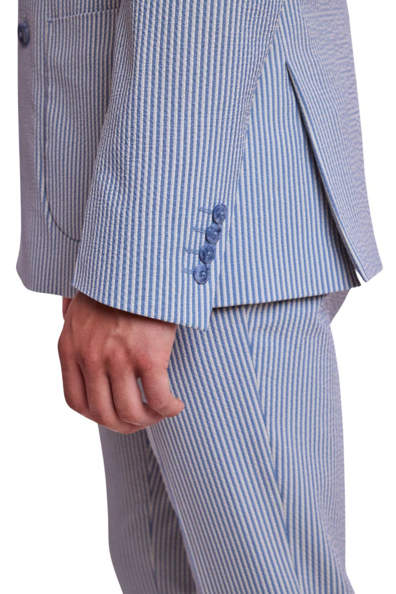 Soho Slim Fit Double Breasted Suit Jacket, Alternate, color, BLUE GREY CREAM SEERSUCKER